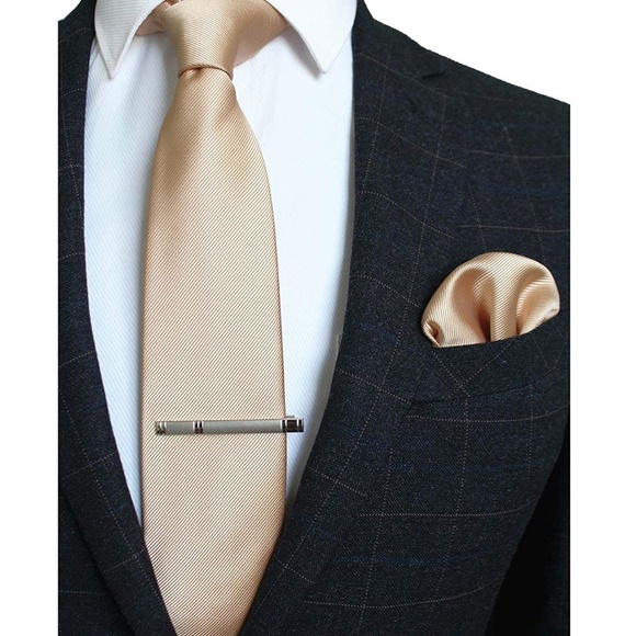 Unbranded Other - Mens Solid Tie Pocket Square Tie Clip Set Gold
